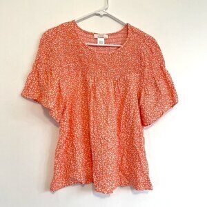 URBAN ROMANTICS URBAN OUTFITTERS UO Orange Speckled Short Sleeve Smocked Blouse